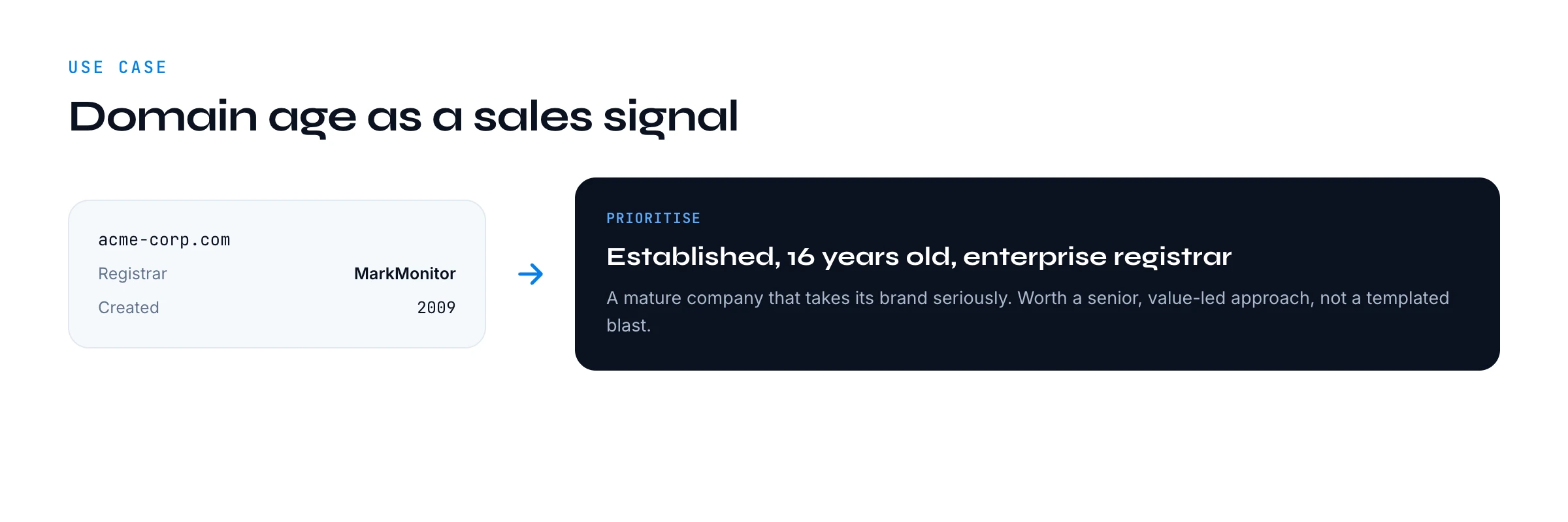 Reading domain age and registrar from a WHOIS record as a sales signal to prioritise an account.