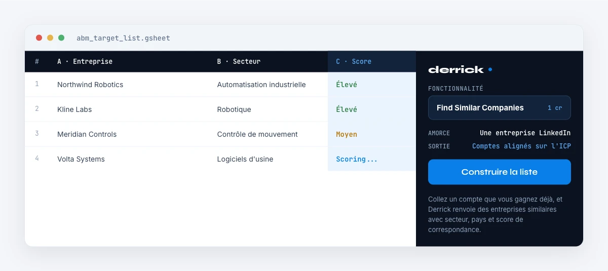 construire votre liste de comptes ABM dans Google Sheets
