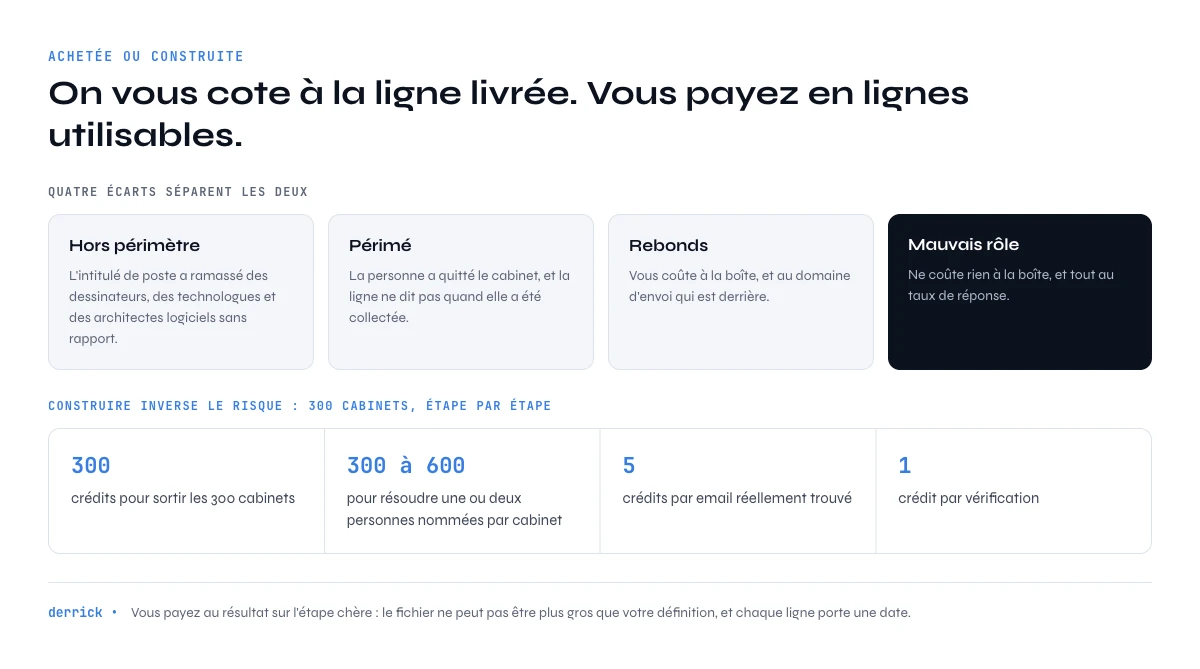 coût des adresses email d'architectes achetées ou construites