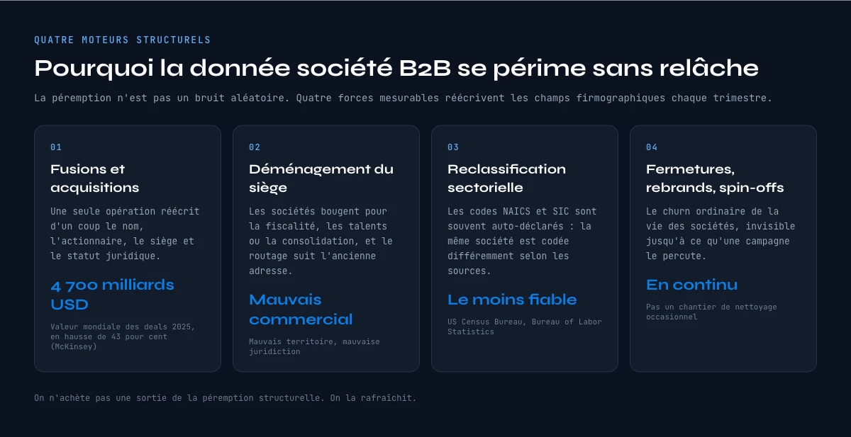Quatre moteurs structurels de la peremption de la donnee societe B2B