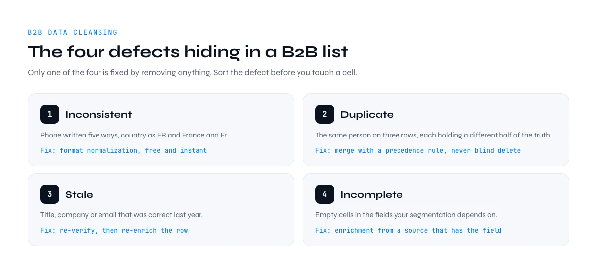 four defects in a B2B data cleansing list