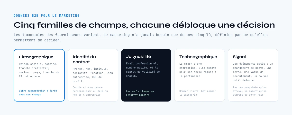 Les cinq familles de champs derrière toute campagne marketing B2B