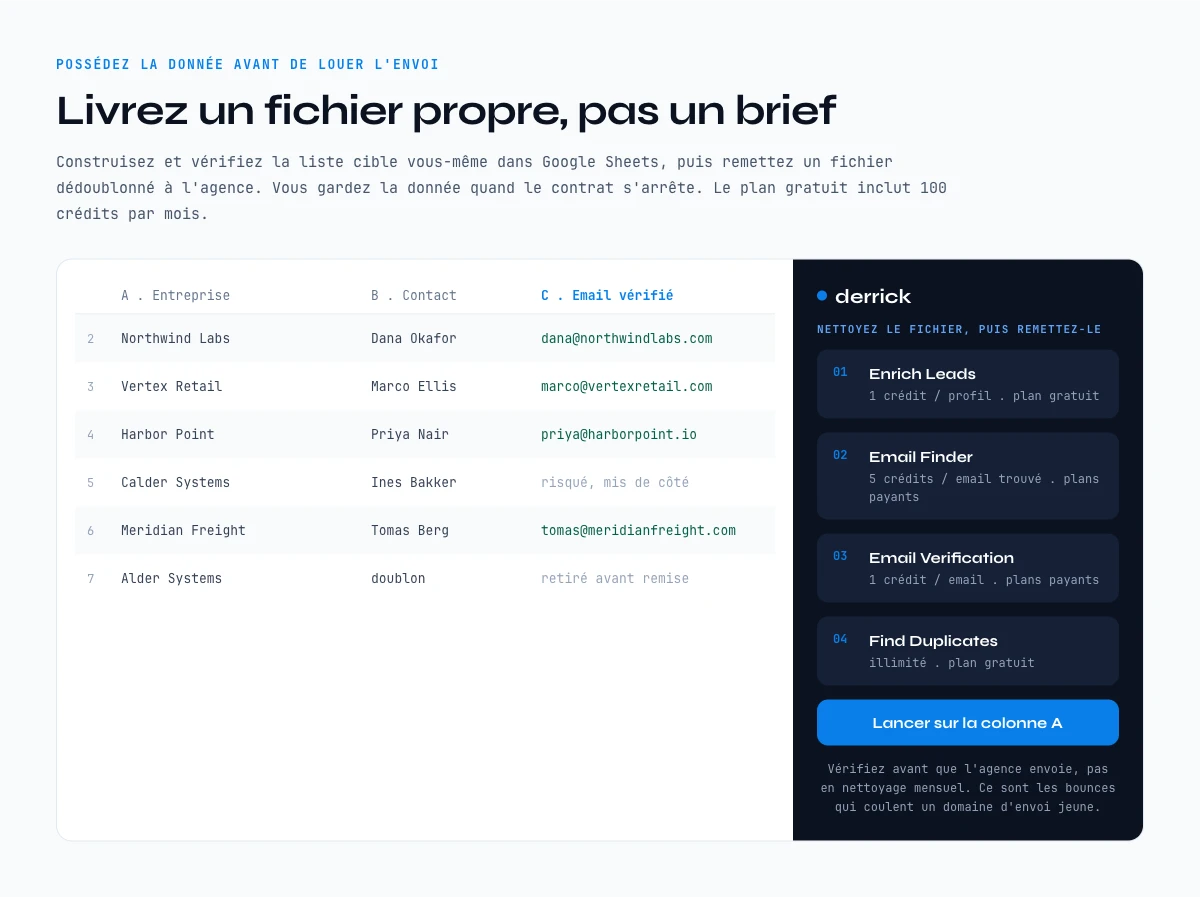 Construire et verifier la liste cible dans une sidebar Google Sheets avant de la remettre a une agence cold email