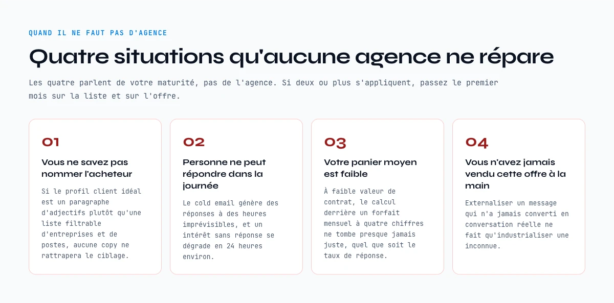 Quand il ne faut pas prendre d’agence cold email : quatre situations de maturite