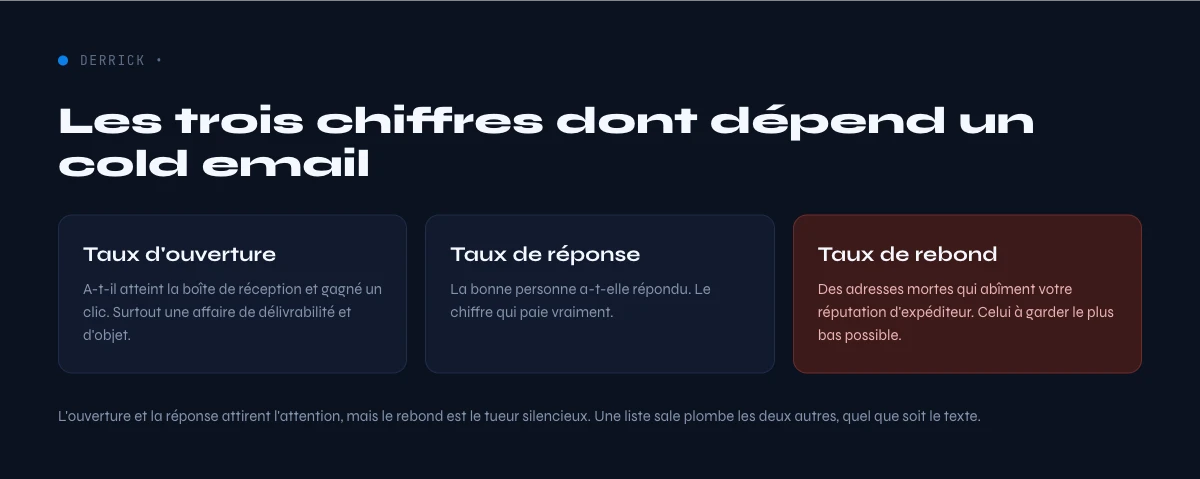 benchmarks cold email, taux de reponse ouverture et rebond