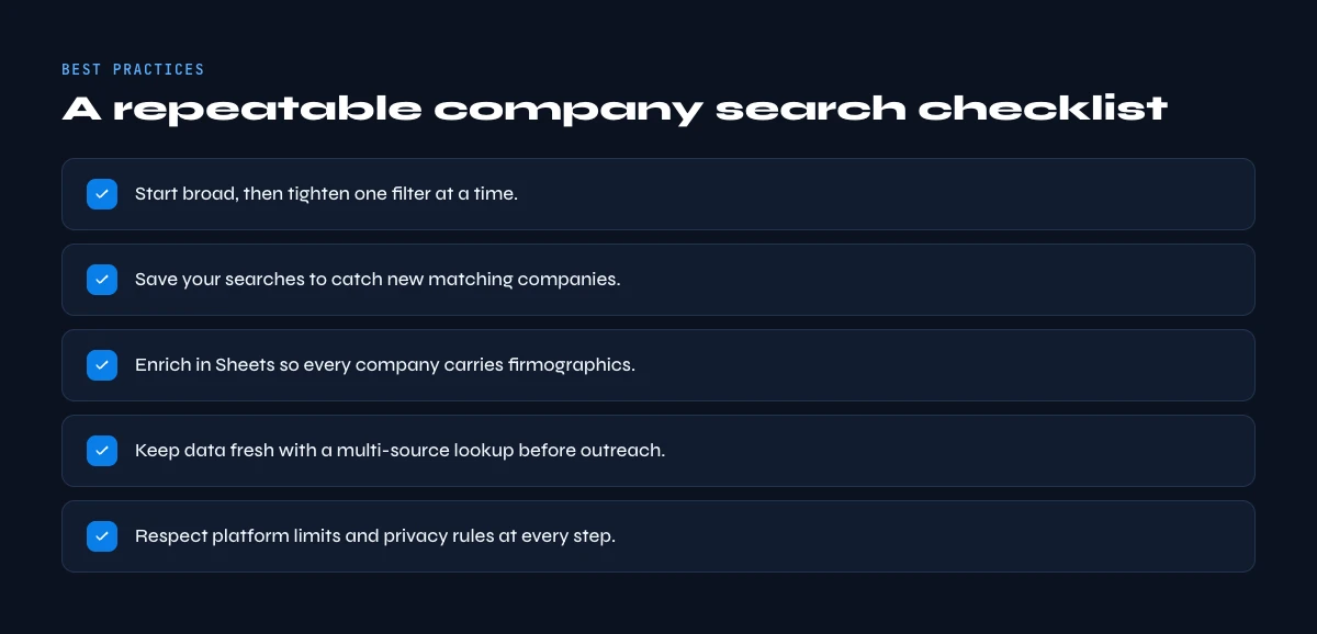 LinkedIn company search best practices checklist