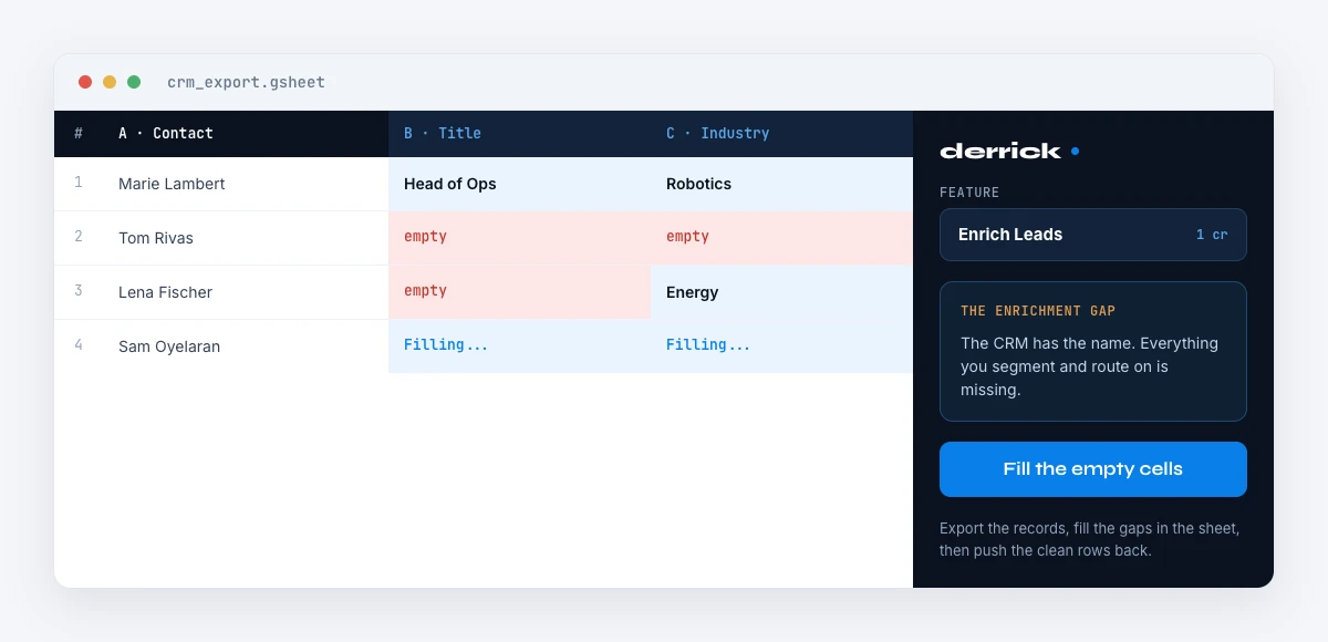 closing the CRM enrichment gap in Google Sheets