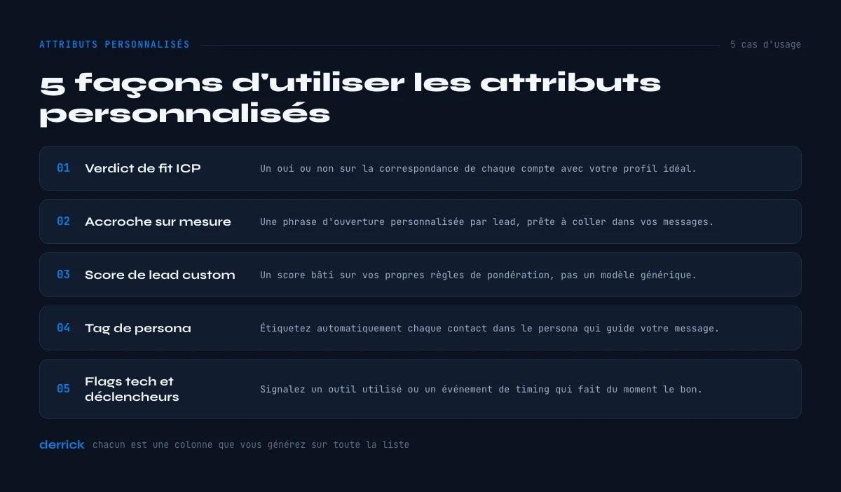 cas d'usage des attributs personnalises