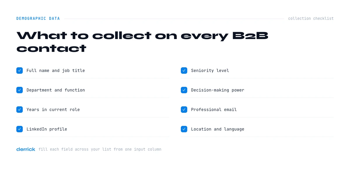 B2B demographic data checklist