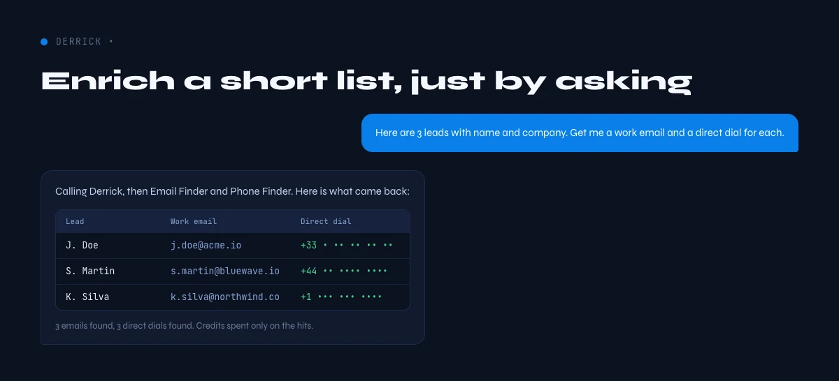 enrich B2B data from an AI agent by conversation