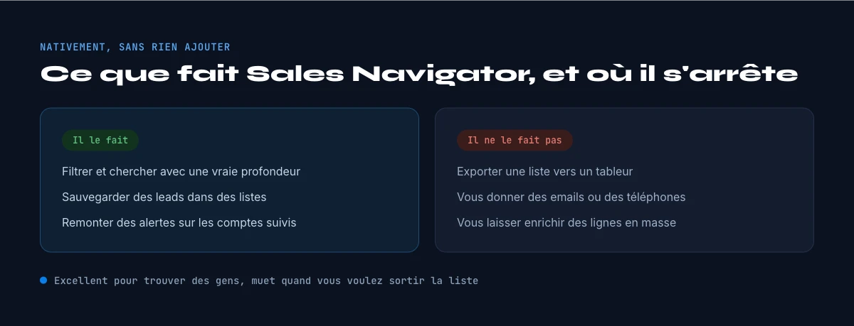 ce que Sales Navigator permet nativement et ce qu'il ne permet pas