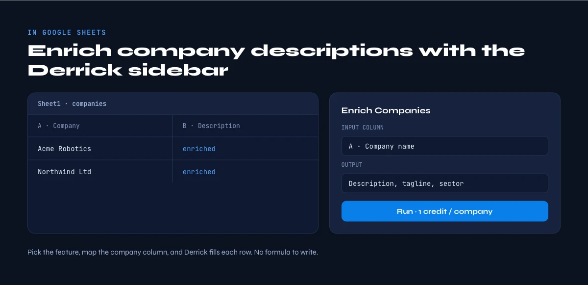 enrich company description in google sheets