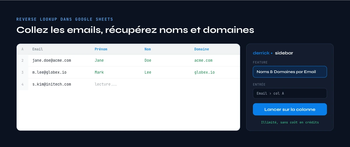 trouver une entreprise depuis un email dans Google Sheets
