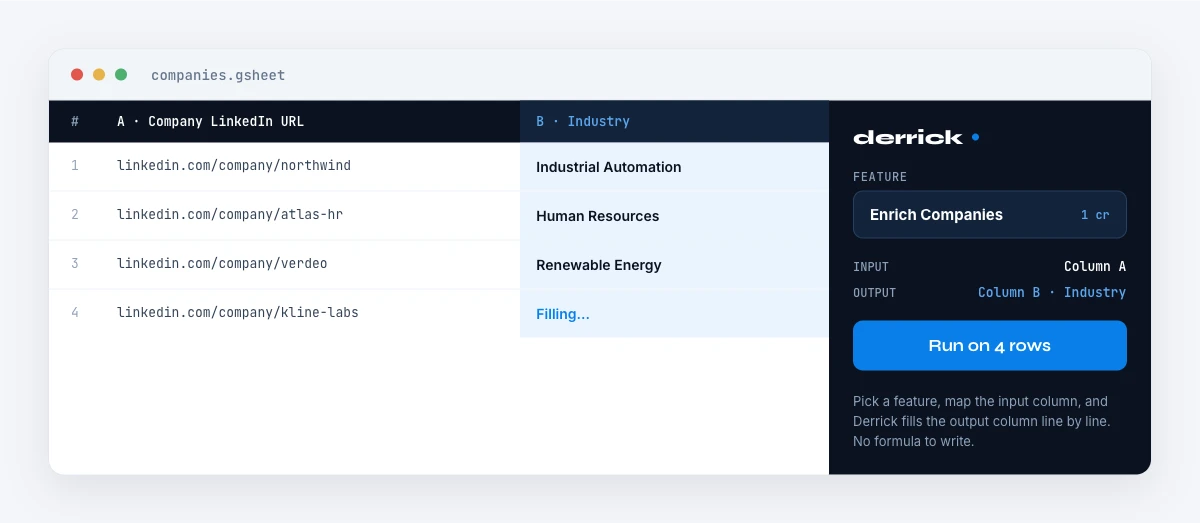 extract company industries at scale with Derrick