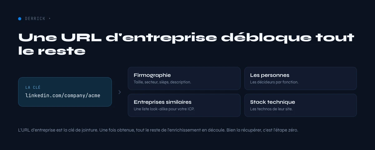 l'URL LinkedIn d'entreprise, la cle de l'enrichissement