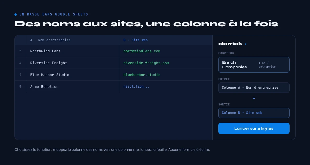 Trouver les sites d'entreprises en masse depuis leurs noms avec Derrick