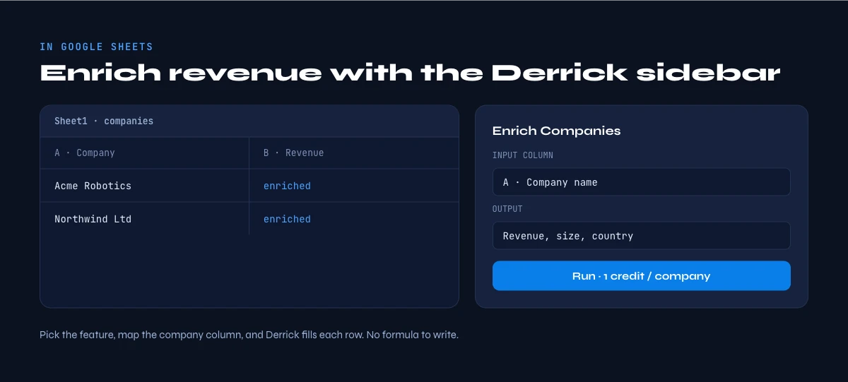 enrich company revenue in google sheets