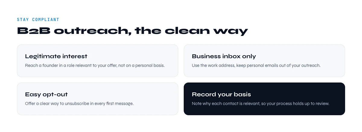 founder email outreach GDPR compliance