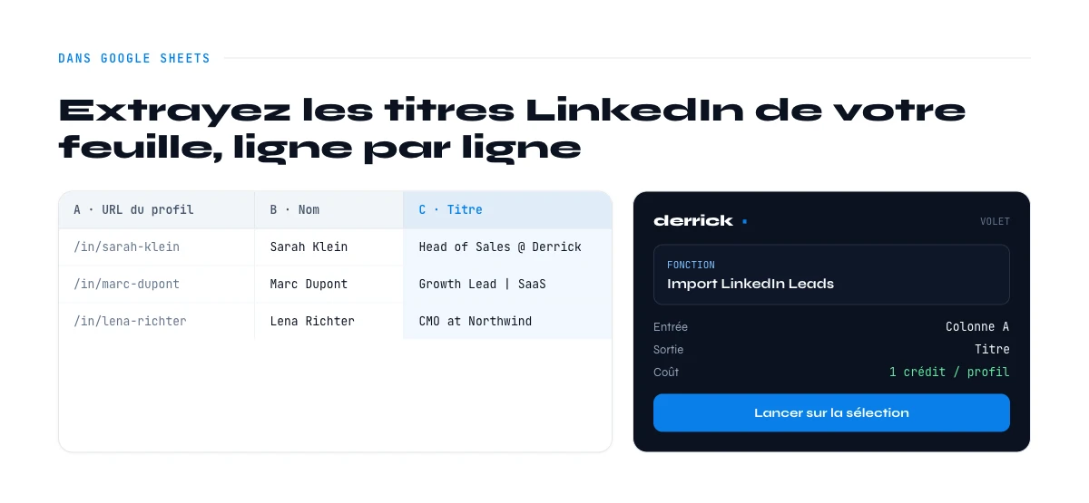 extraire les titres LinkedIn dans Google Sheets avec Derrick