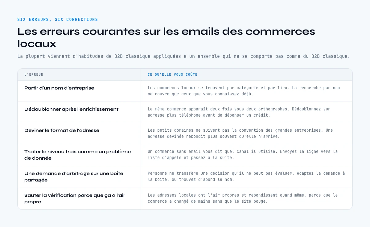 Les erreurs courantes sur la collecte des emails de commerces locaux