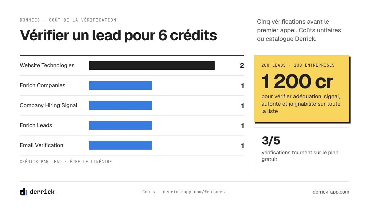 Étape de vérification de la qualification de leads : 6 crédits par lead avec Derrick