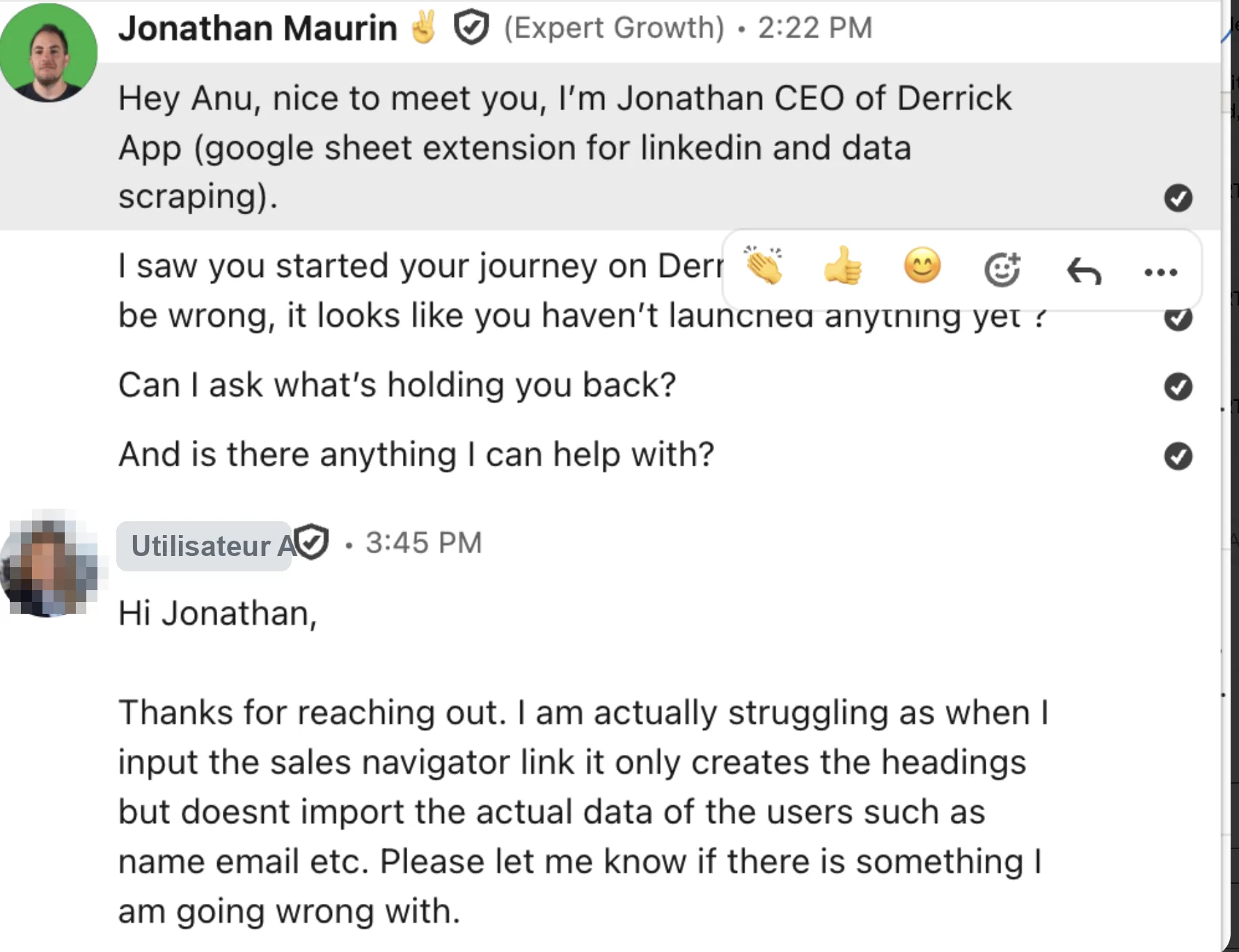 A user reports that the Sales Navigator import only returns the headings