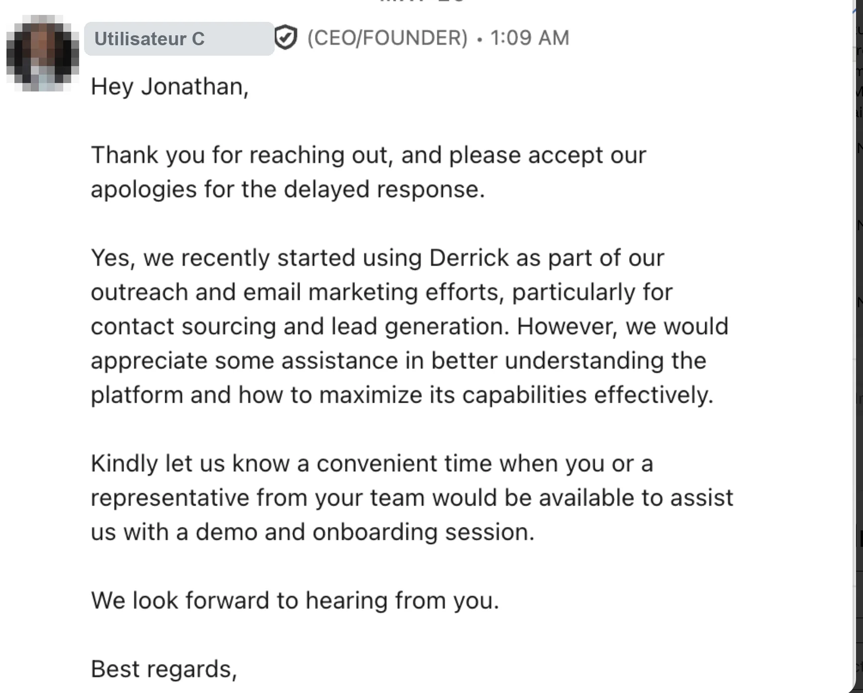 A user already using Derrick asks to be walked through it