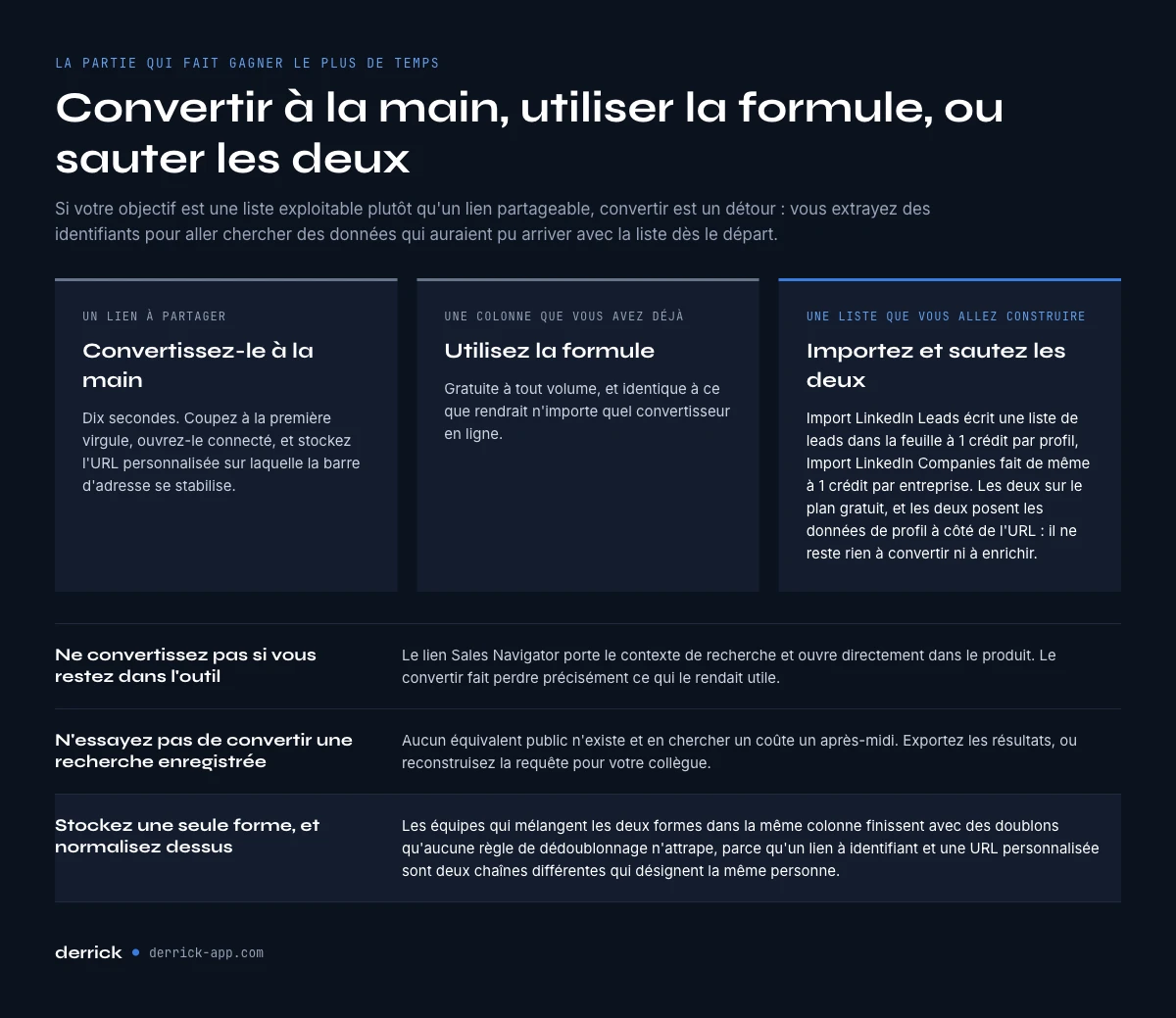 Quand convertir une URL Sales Navigator et quand importer à la place
