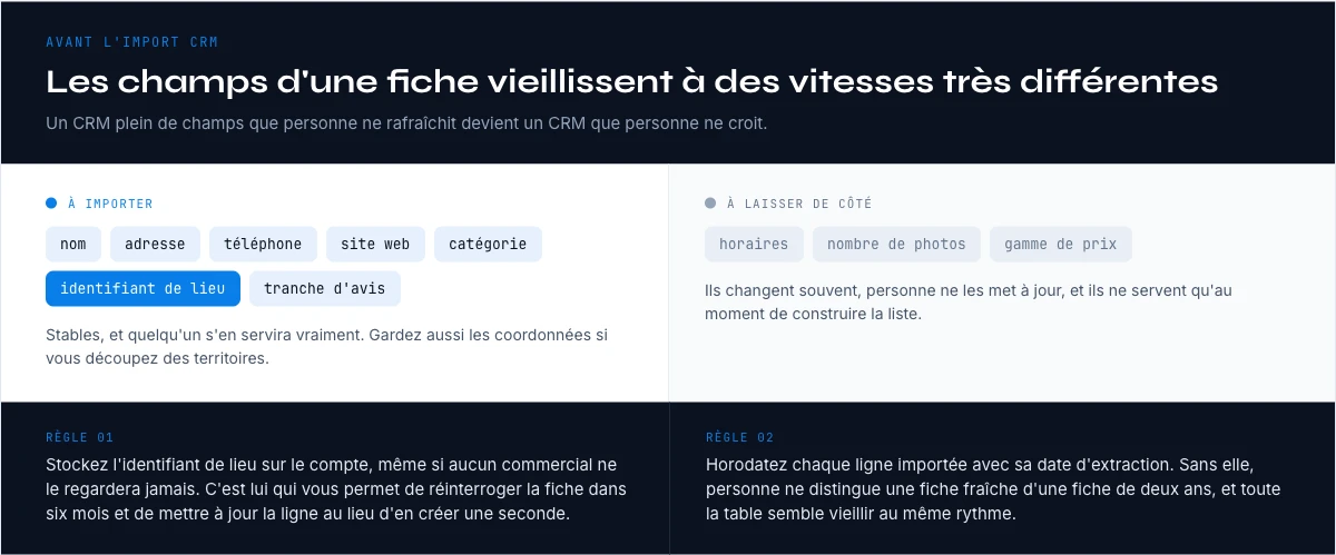 Quels champs d’une fiche Google Maps entreprises survivent à un import CRM