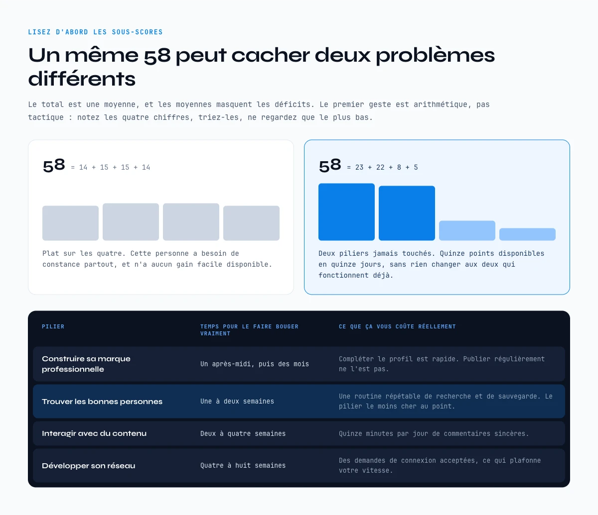 Lire les quatre sous-scores du Social Selling Index avant de changer quoi que ce soit