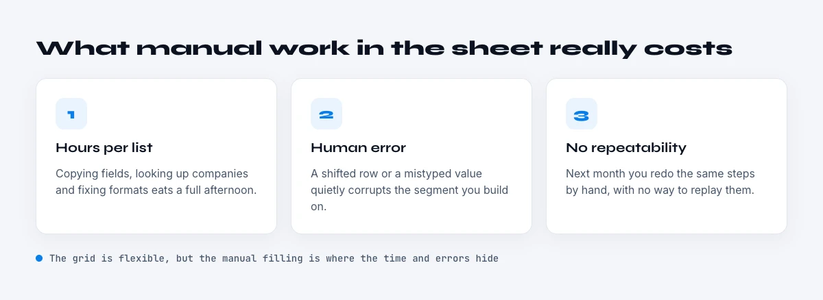 cost of manual work in the spreadsheet