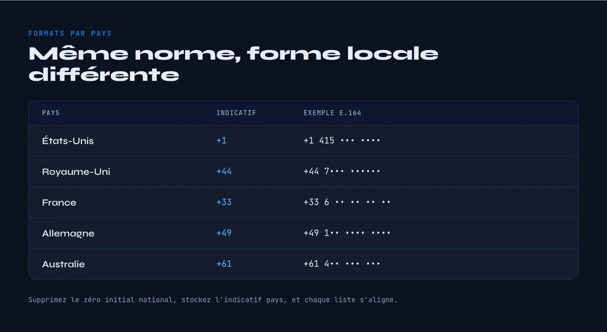formats de numéro de téléphone internationaux par pays