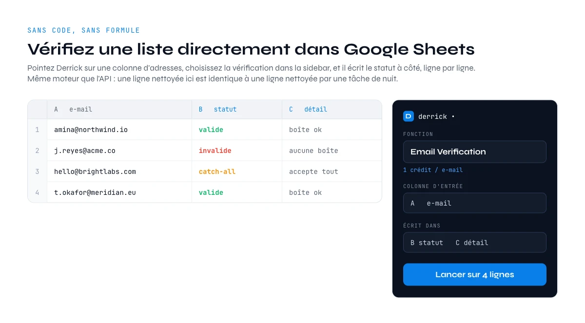 vérification email dans Google Sheets