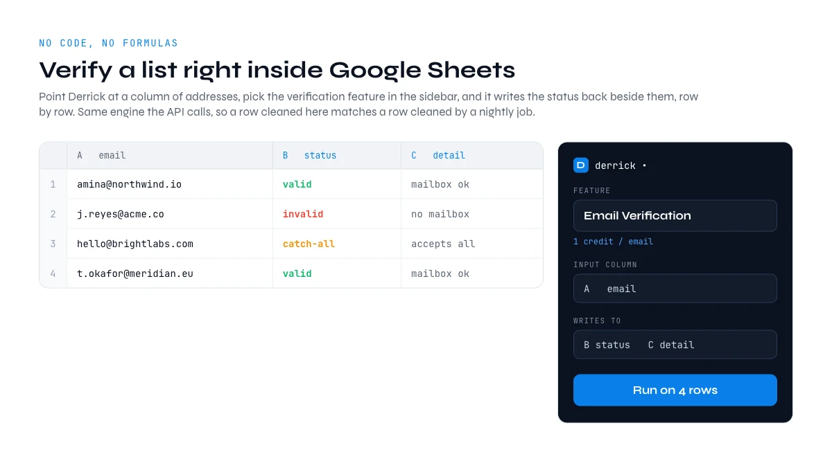 email verification in Google Sheets