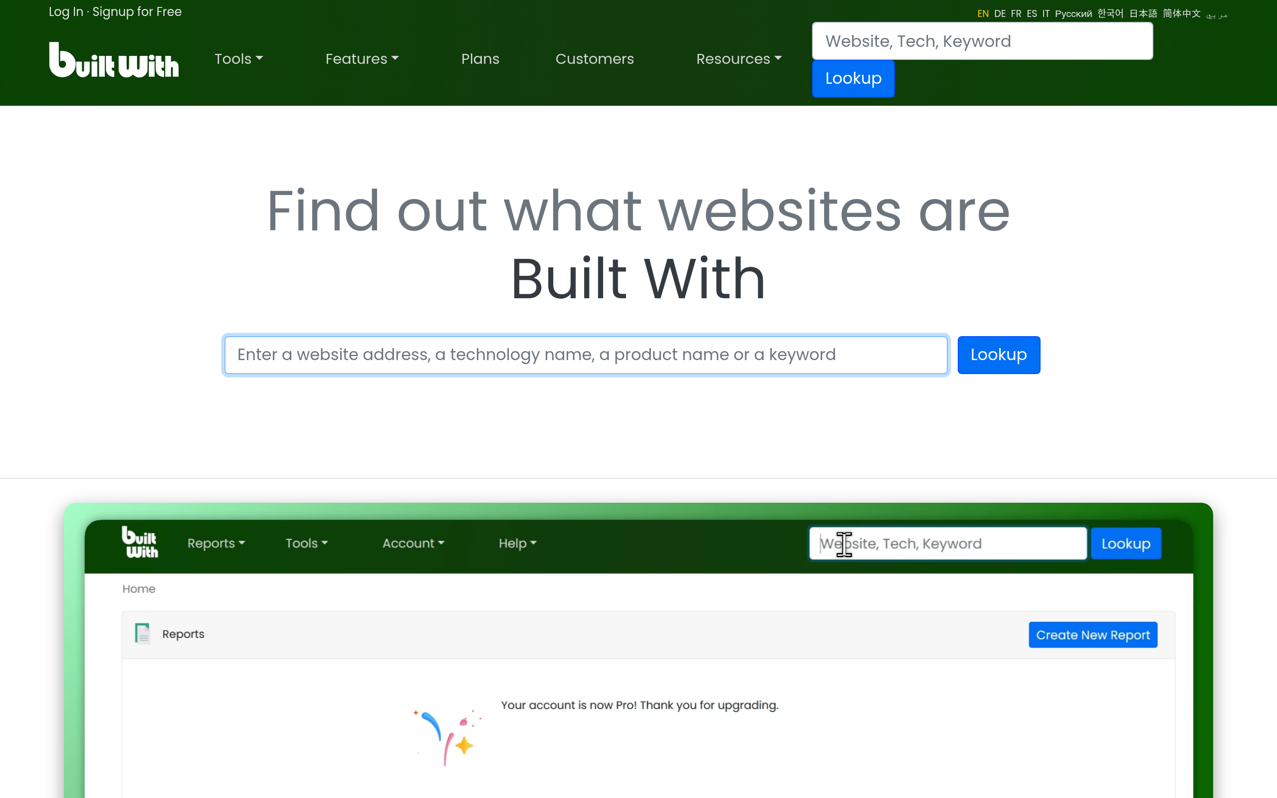 BuiltWith dashboard screenshot - BuiltWith review 2026