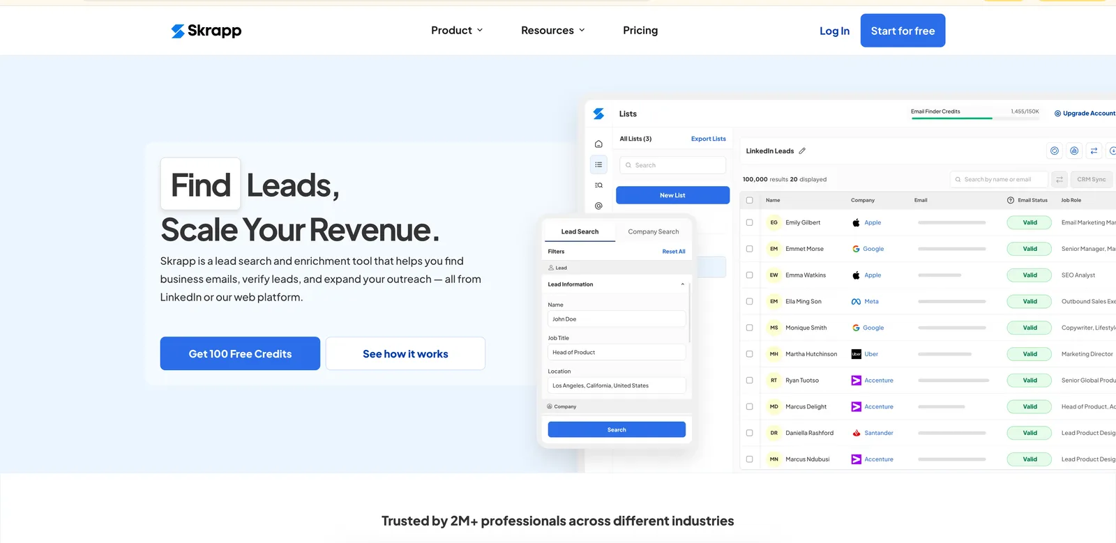 Skrapp dashboard screenshot - Skrapp review 2026