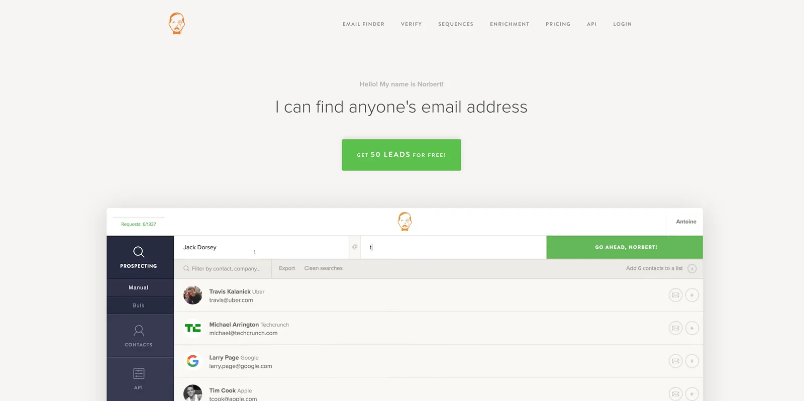 VoilaNorbert dashboard screenshot - VoilaNorbert review 2026