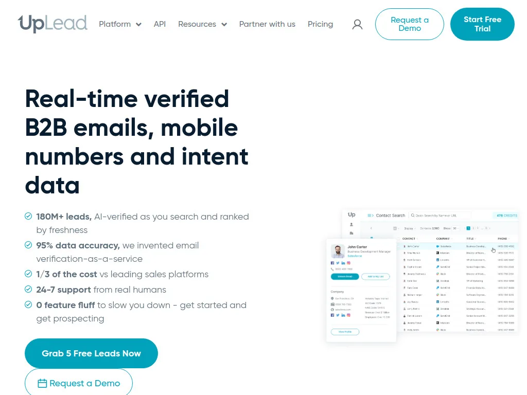 UpLead dashboard screenshot - UpLead review 2026